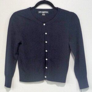 KARL LAGERFELD NAVY CARDIGAN PEARL BUTTONS XS